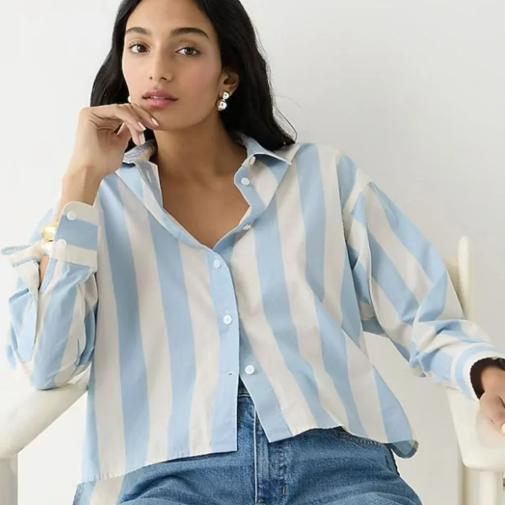J.Crew Relaxed-fit cropped shirt in Barlow stripe - Picture 2 of 10
